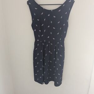 Elegant Navy Bird Pattern Mini Dress